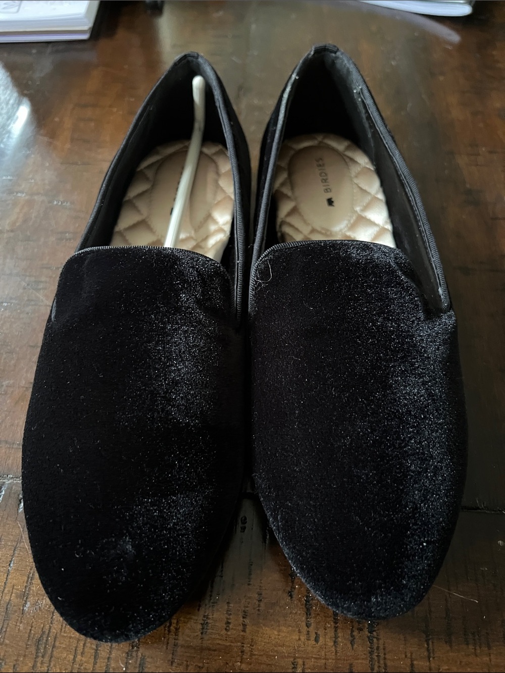 Birdies Nordstrom Black Velvet Slip-On Loafers with Quilted Insole 7.5
